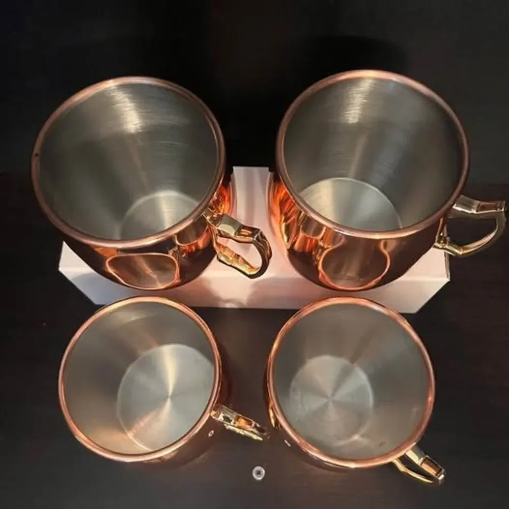 Eco  One Premium Smooth Copper Moscow Mule Mugs with Sculpted Brass Handles – El